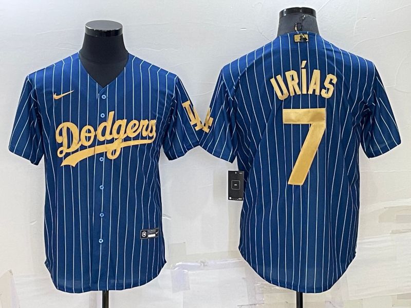 Men Los Angeles Dodgers 7 Urias Blue Gold Throwback Nike 2022 MLB Jerseys